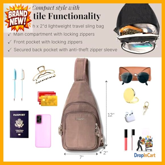Anti-Theft Crossbody Sling Bag Secure Travel Lightweight RFID Blocking Compact - Picture 5 of 7